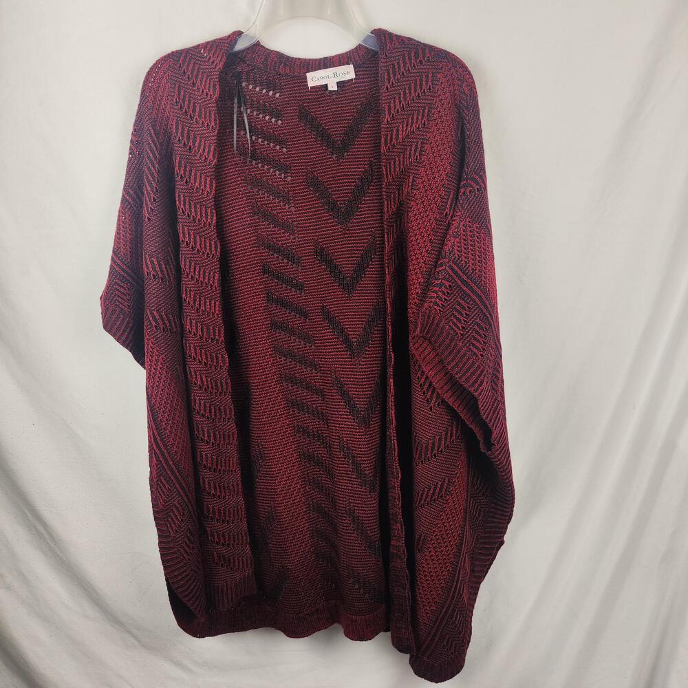 Carol Rose Sweater Cape Womens Small Red Black Open Knit Geometric Poncho Boho